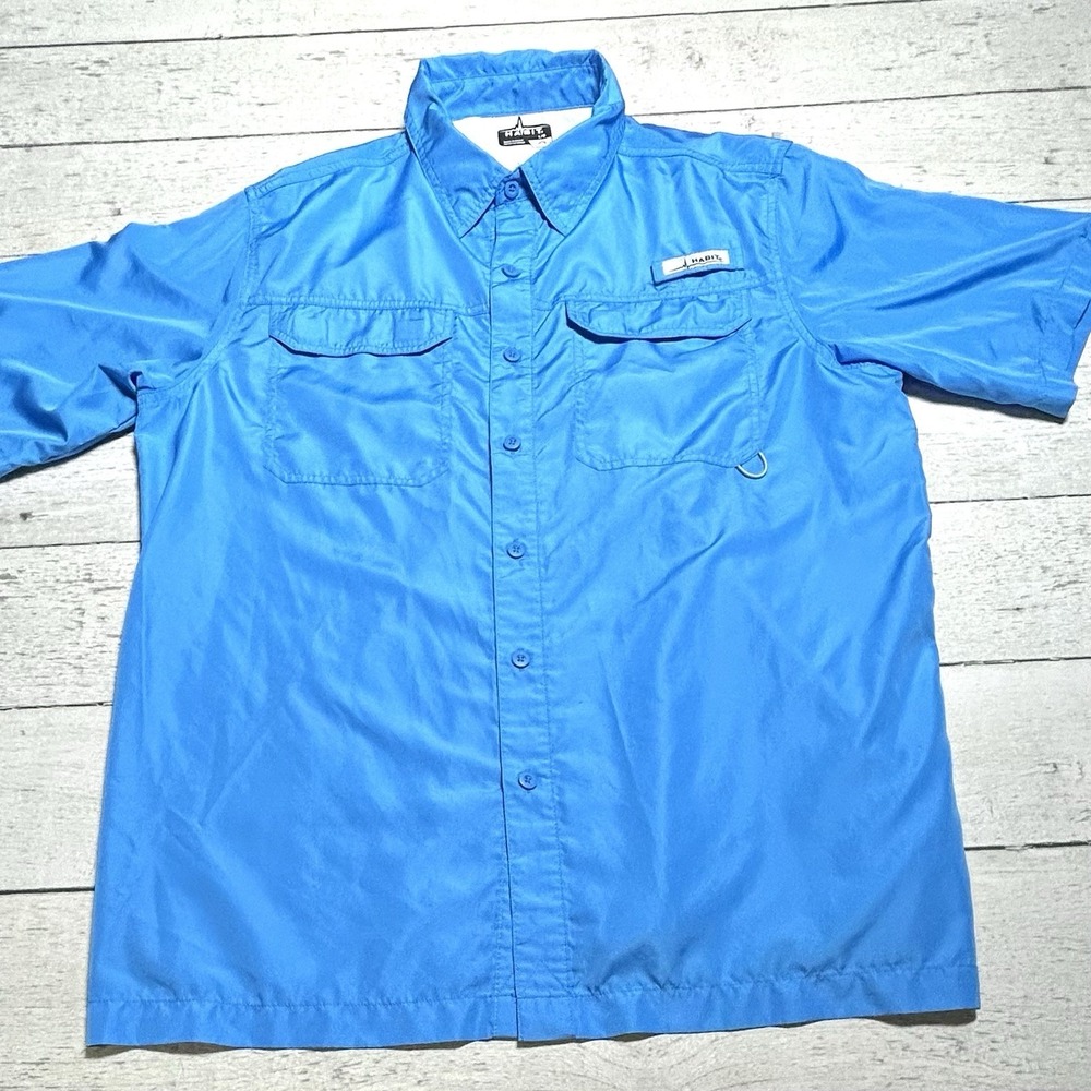 Habit Mens Light Blue Short Sleeve Vented Fishing Shirt Size Large TS1360